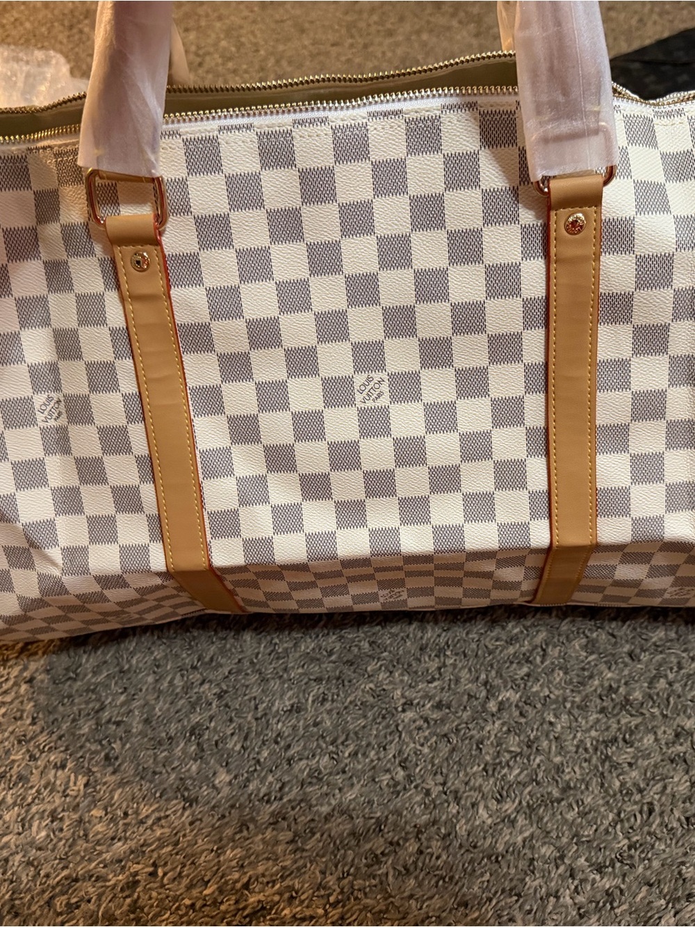 Women’s 55 White and Tan Damier Azur duffle